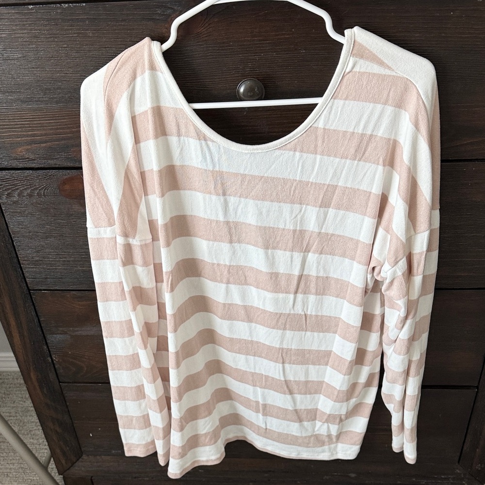 Sew In Love Striped Long Sleeve Top - Cream and Tan